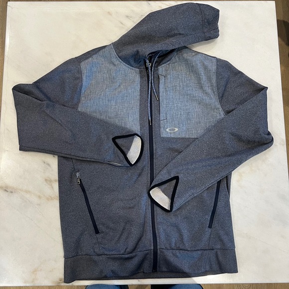 Oakley Full Zip Hoodie Men's Large Gray Athletic Training Jacket Thumb Holes - Picture 1 of 9